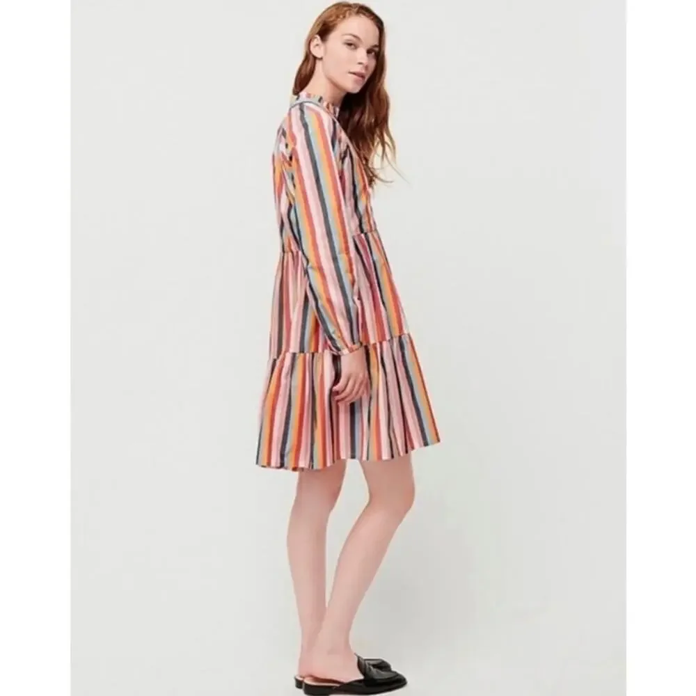J Crew Tiered Popover Poplin Dress Medium Cotton Multicolor 100% Cotton Pockets